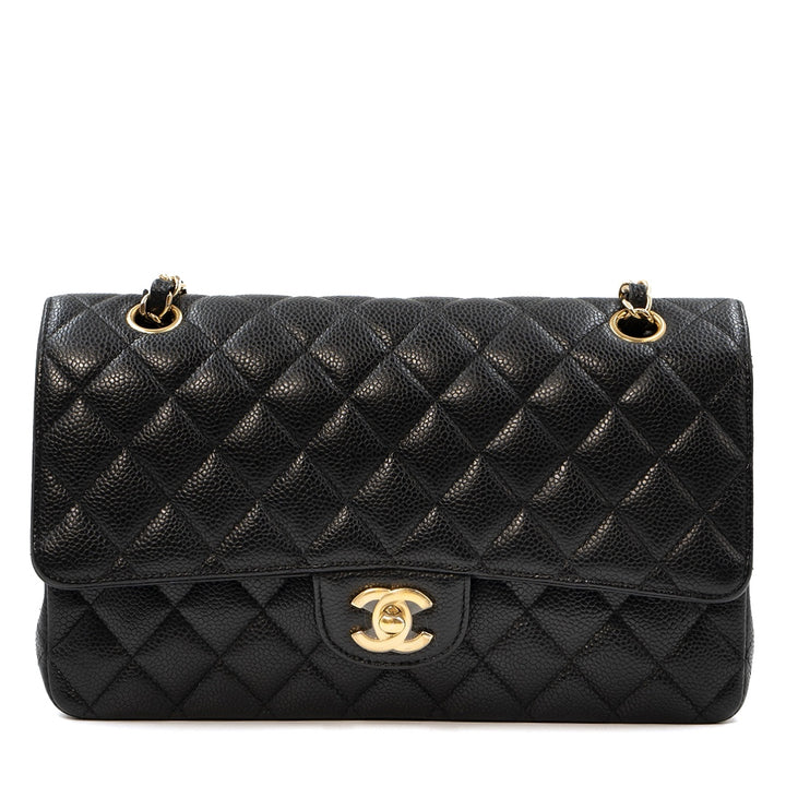 Chanel Medium Classic Double Flap Bag in Black Caviar Leather with Gold Hardware - Gemaee  UAE