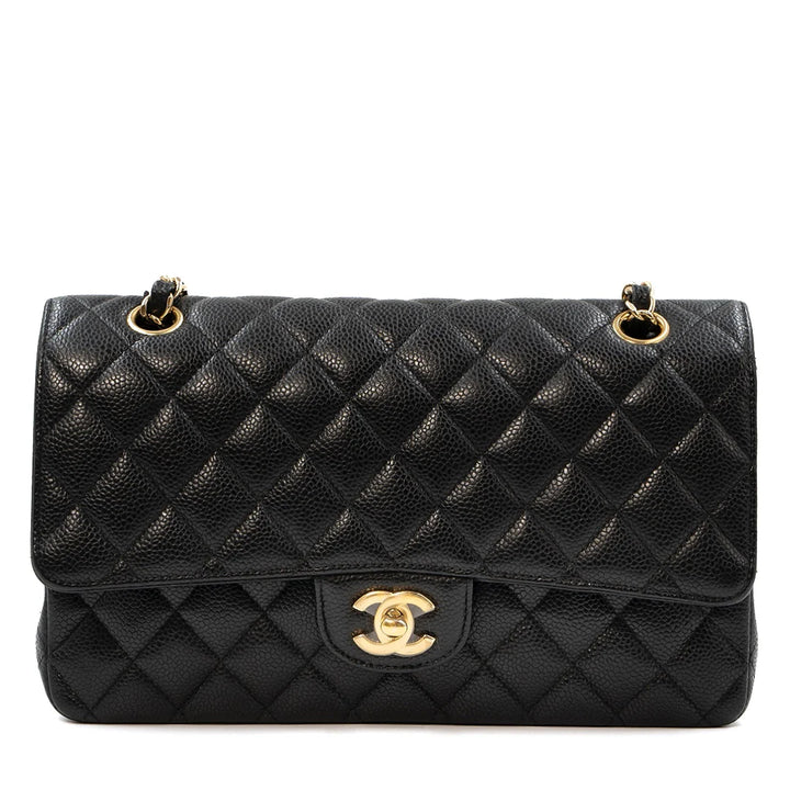 Chanel Medium Classic Double Flap Bag in Black Caviar Leather with Gold Hardware