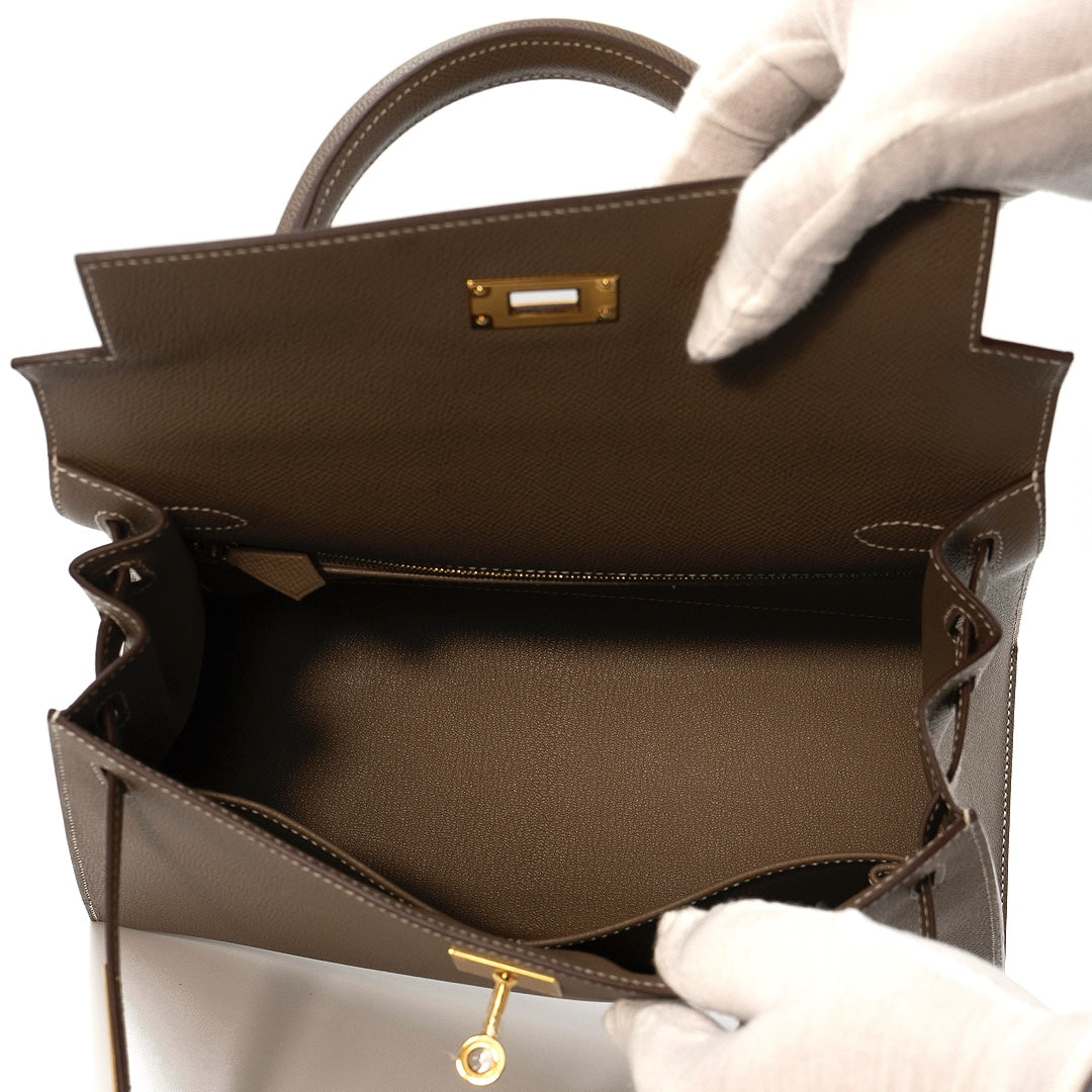 Hermès Kelly II Sellier 28 Epsom Calfskin in Etoupe with Gold Hardware - Gemaee  UAE