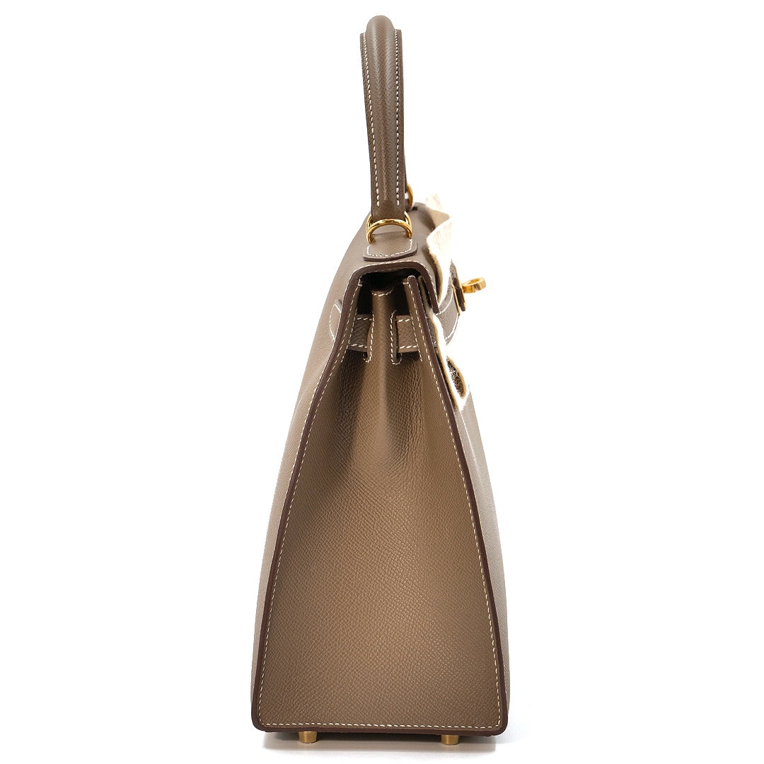 Hermès Kelly II Sellier 28 Epsom Calfskin in Etoupe with Gold Hardware - Gemaee  UAE