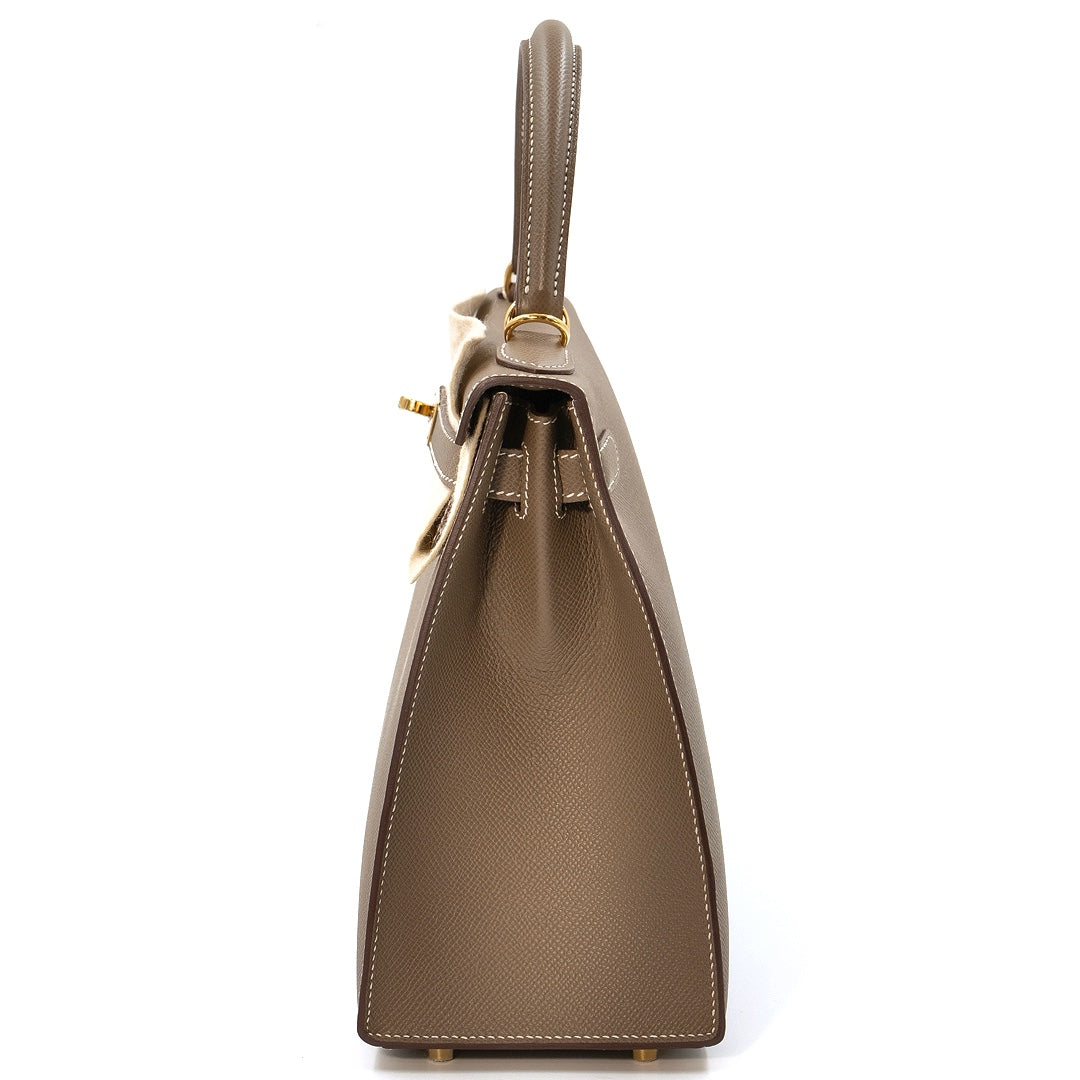 Hermès Kelly II Sellier 28 Epsom Calfskin in Etoupe with Gold Hardware - Gemaee  UAE