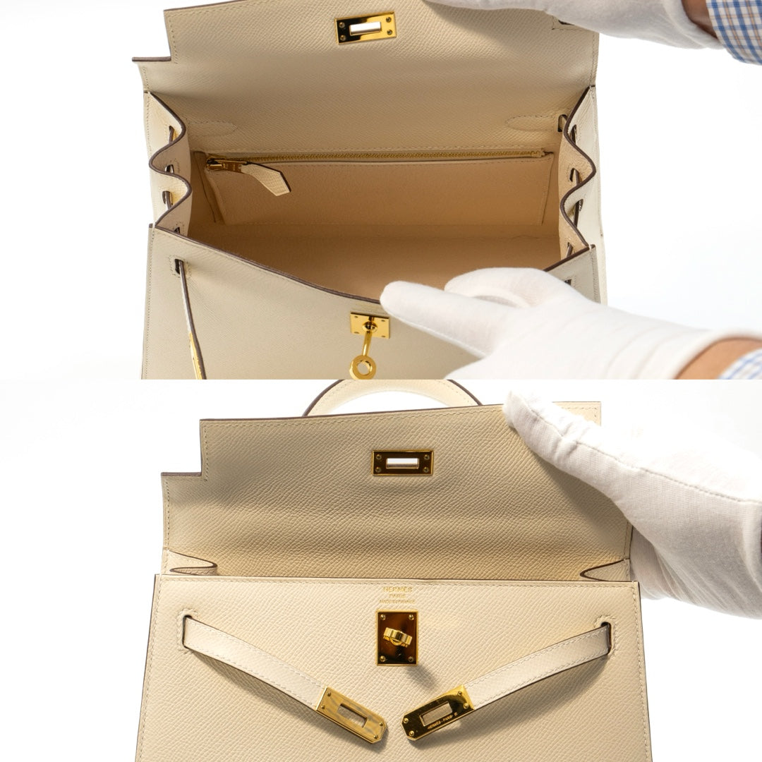 Hermès Kelly 25 Sellier Bag in Nata Epsom Leather with Gold Hardware - Gemaee  UAE