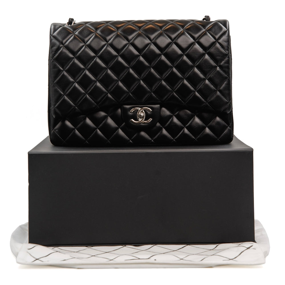 Chanel Black Quilted Lambskin Leather Classic Maxi Double Flap Bag - Gemaee  UAE