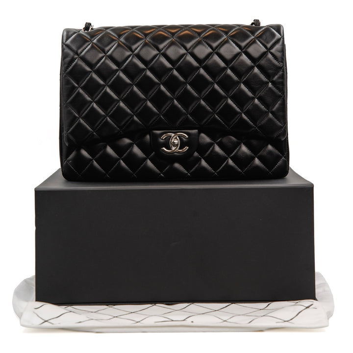 Chanel Black Quilted Lambskin Leather Classic Maxi Double Flap Bag - Gemaee  UAE