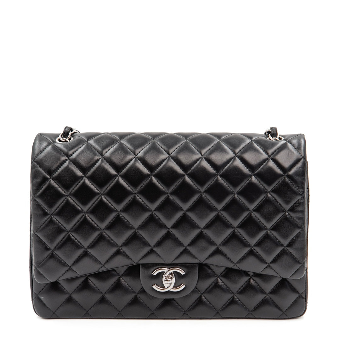 Chanel Black Quilted Lambskin Leather Classic Maxi Double Flap Bag - Gemaee  UAE