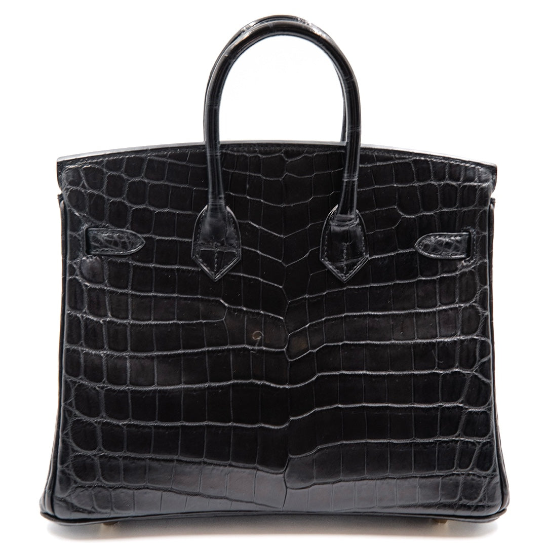 Hermès Birkin 25 Bag in Noir Matte Niloticus Crocodile Leather with Gold Hardware - Gemaee  UAE