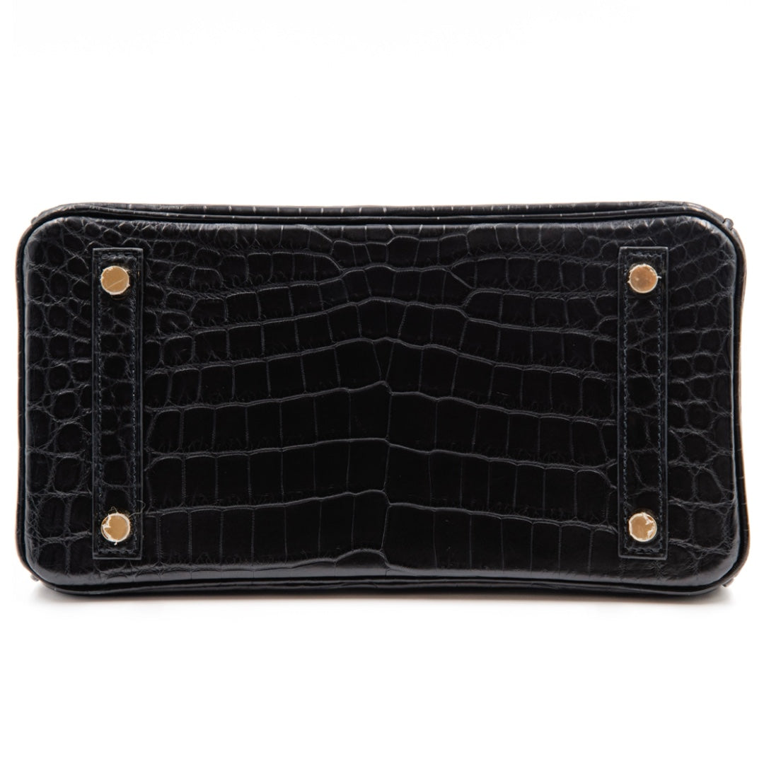 Hermès Birkin 25 Bag in Noir Matte Niloticus Crocodile Leather with Gold Hardware - Gemaee  UAE