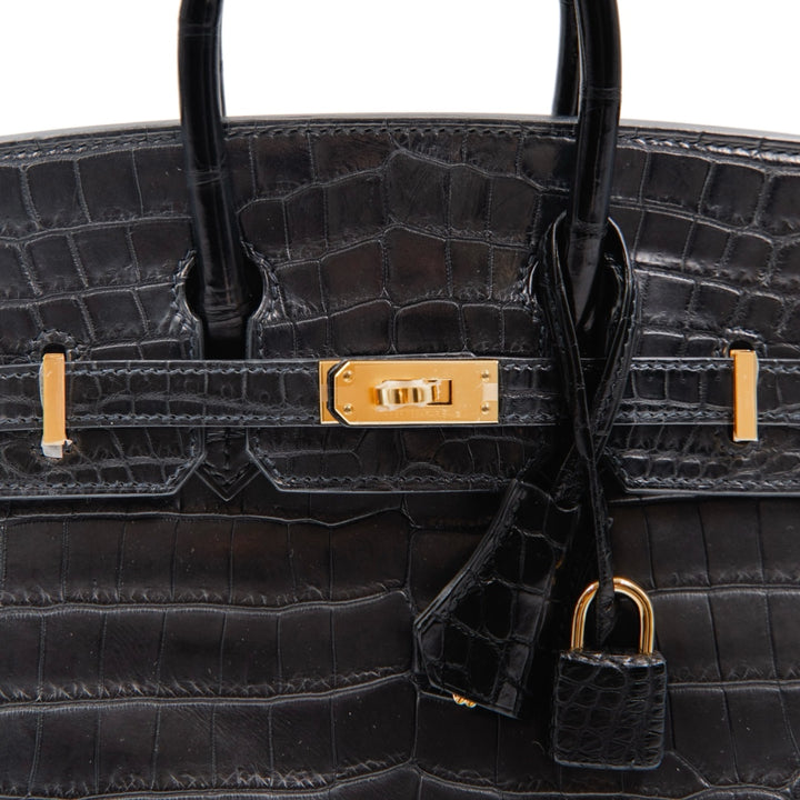 Hermès Birkin 25 Bag in Noir Matte Niloticus Crocodile Leather with Gold Hardware - Gemaee  UAE
