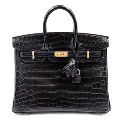Hermès Birkin 25 Bag in Noir Matte Niloticus Crocodile Leather with Gold Hardware