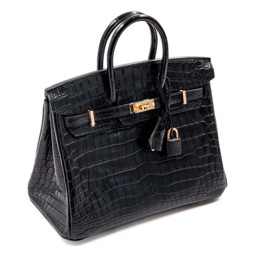 Hermès Birkin 25 Bag in Noir Matte Niloticus Crocodile Leather with Gold Hardware - Gemaee  UAE