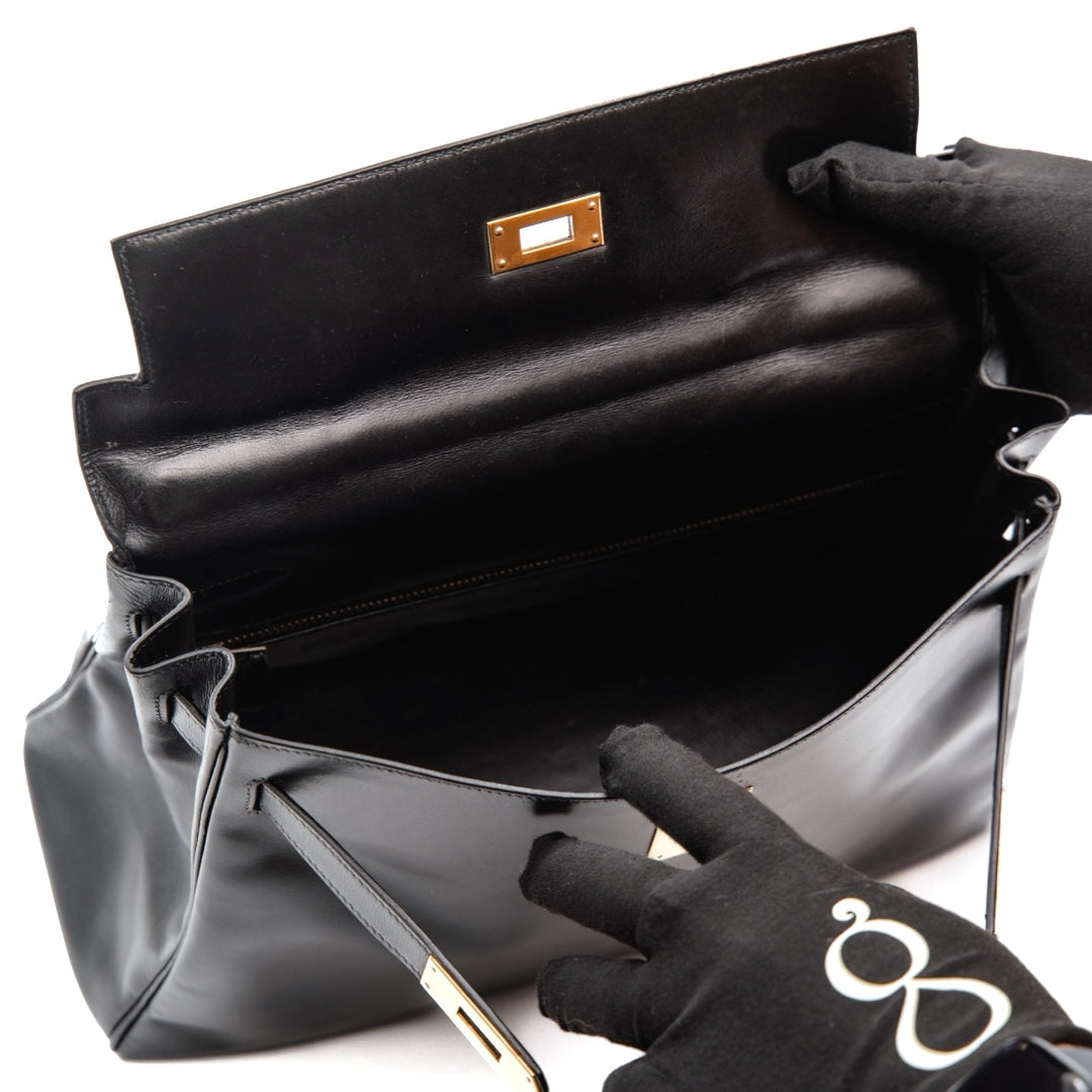 Hermès Kelly 32 Bag in Black Box Calfskin Leather with Gold Hardware - Gemaee  UAE