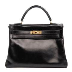 Hermès Kelly 32 Bag in Black Box Calfskin Leather with Gold Hardware