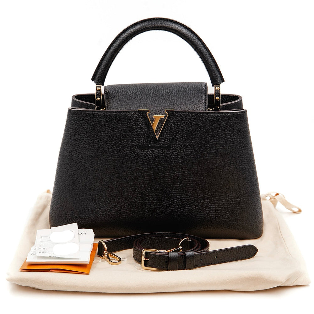 Louis Vuitton Capucines MM Black Taurillon Leather Iconic Top Handle Bag - Gemaee  UAE