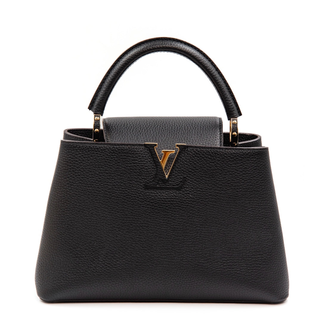 Louis Vuitton Capucines MM Black Taurillon Leather Iconic Top Handle Bag - Gemaee  UAE