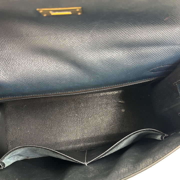Hermès Kelly 32 Bleu de Prusse Bag in Epsom Leather with Gold Hardware - Gemaee  UAE