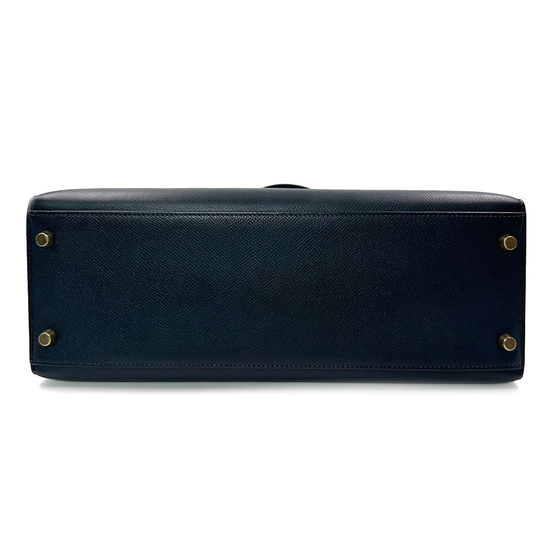 Hermès Kelly 32 Bleu de Prusse Bag in Epsom Leather with Gold Hardware - Gemaee  UAE