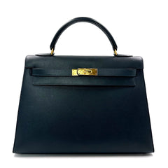 Hermès Kelly 32 Bleu de Prusse Bag in Epsom Leather with Gold Hardware