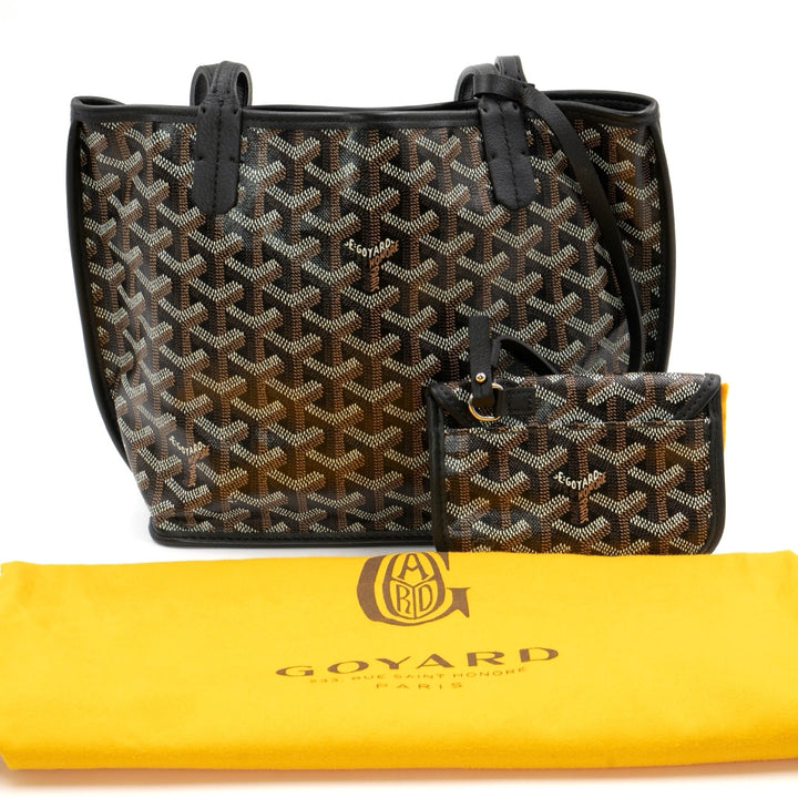 Goyard Mini Anjou Reversible Tote in Black Goyardine Canvas with Leather Trim