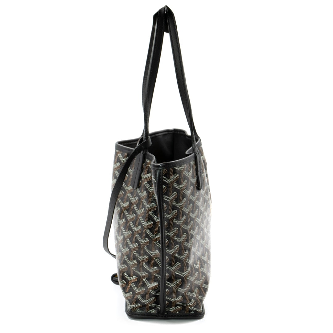 Goyard Mini Anjou Reversible Tote in Black Goyardine Canvas with Leather Trim