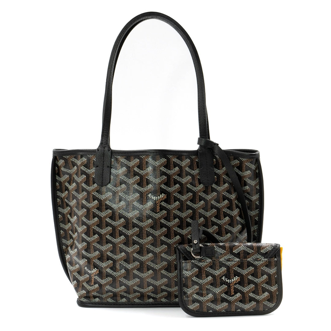 Goyard Mini Anjou Reversible Tote in Black Goyardine Canvas with Leather Trim