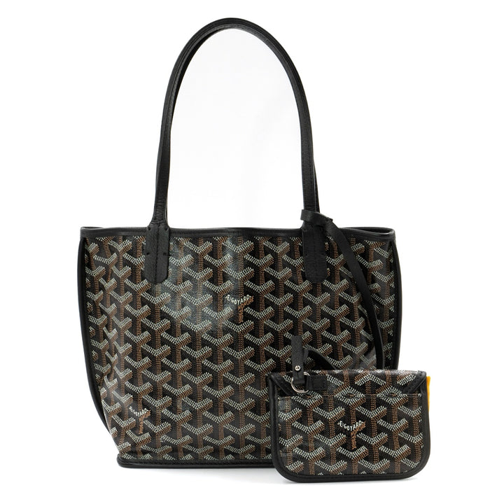 Goyard Mini Anjou Reversible Tote in Black Goyardine Canvas with Leather Trim
