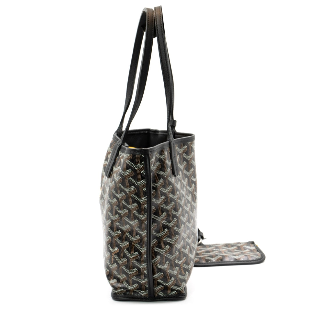 Goyard Mini Anjou Reversible Tote in Black Goyardine Canvas with Leather Trim
