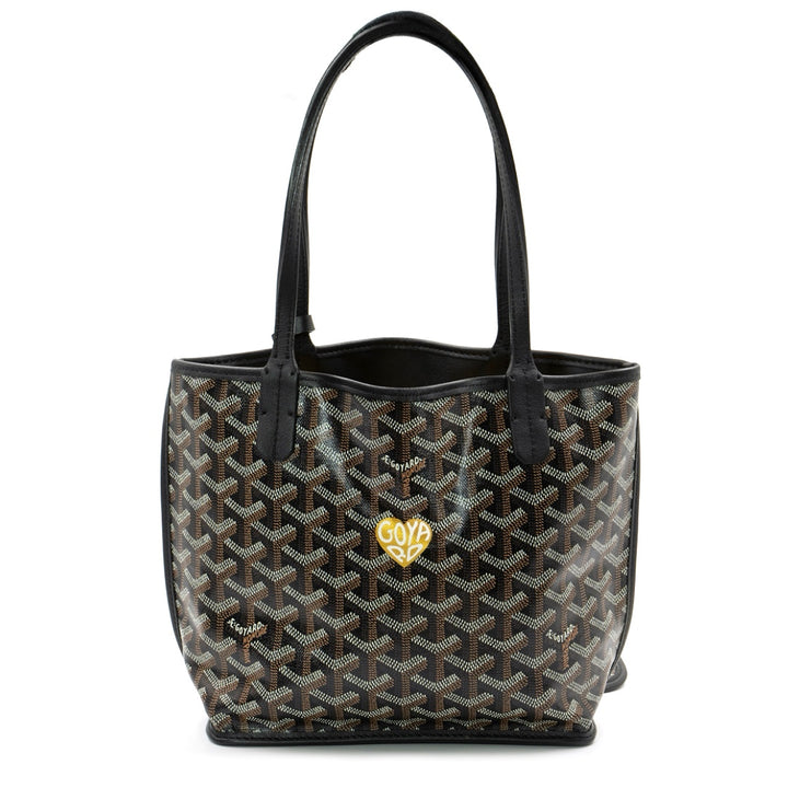 Goyard Mini Anjou Reversible Tote in Black Goyardine Canvas with Leather Trim