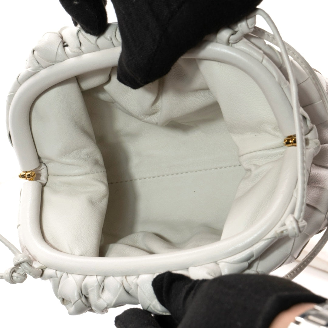 Bottega Veneta The Mini Pouch White Lambskin Leather Shoulder Bag