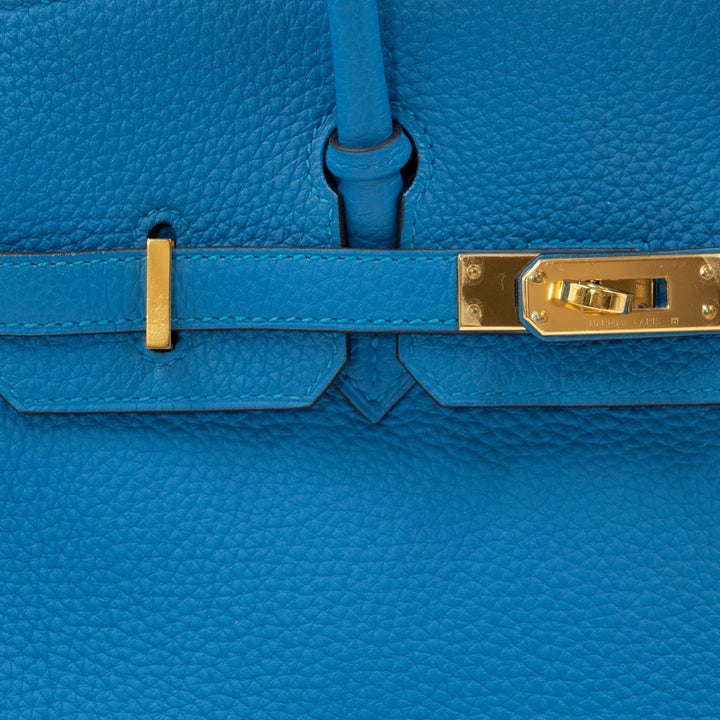 Hermès Birkin 25 Retourne Bag in Blue Zanzibar Togo Leather with Gold Hardware