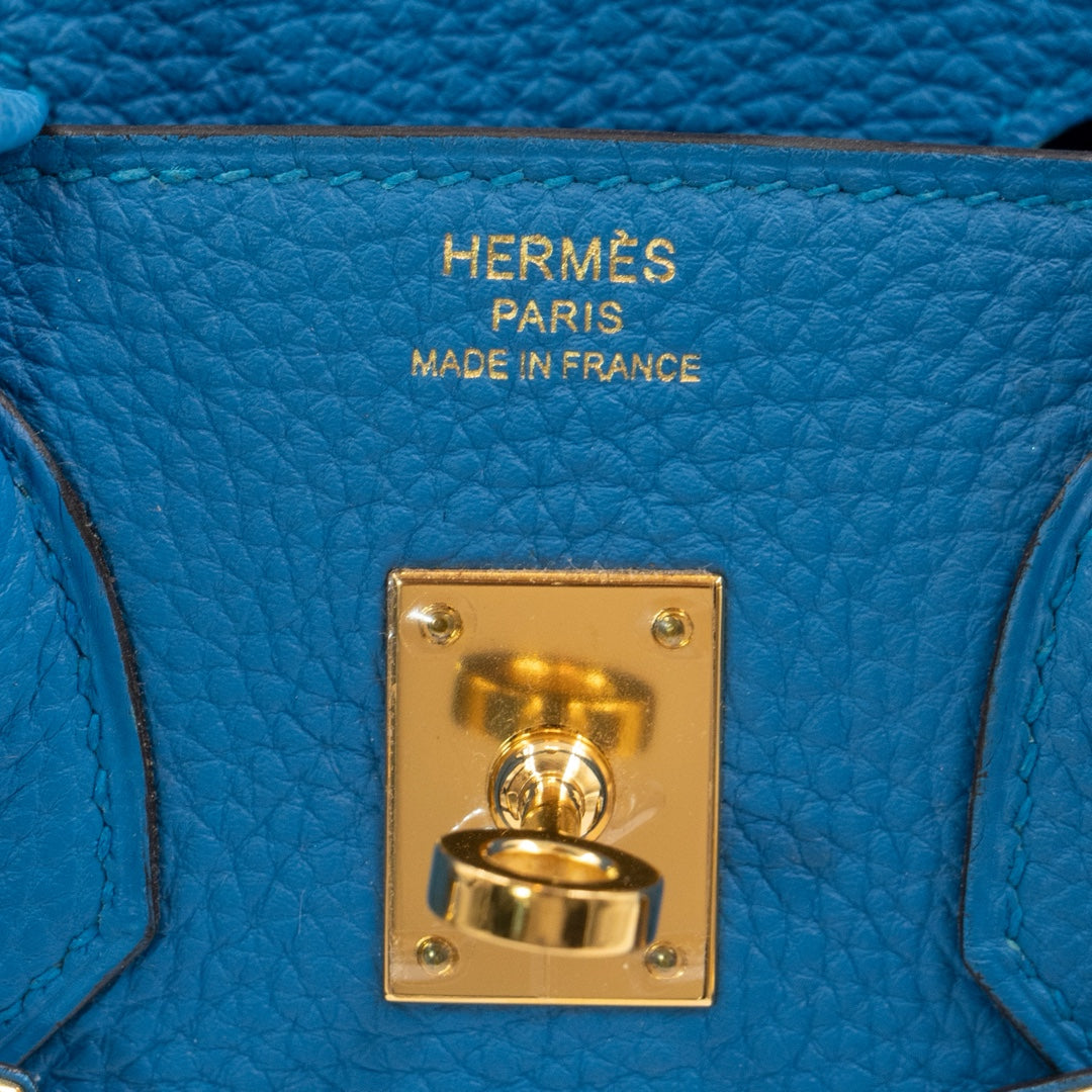 Hermès Birkin 25 Retourne Bag in Blue Zanzibar Togo Leather with Gold Hardware
