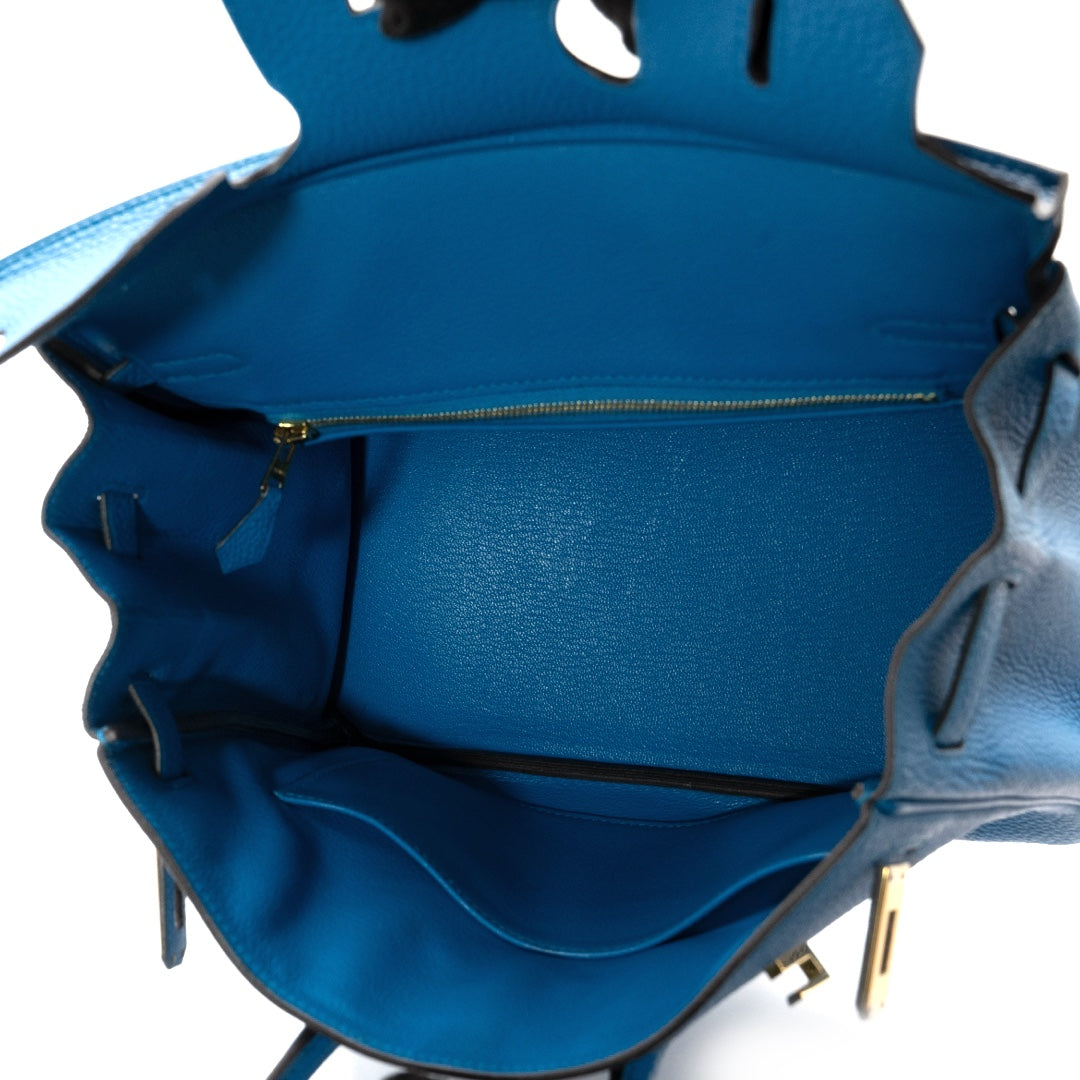 Hermès Birkin 25 Retourne Bag in Blue Zanzibar Togo Leather with Gold Hardware