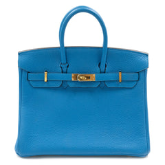 Hermès Birkin 25 Retourne Bag in Blue Zanzibar Togo Leather with Gold Hardware