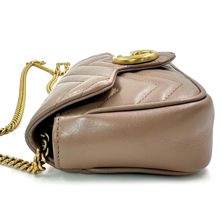 GUCCI GG Marmont Super Mini Bag in Pink Matelassé Leather with Antique Gold Hardware - Gemaee  UAE