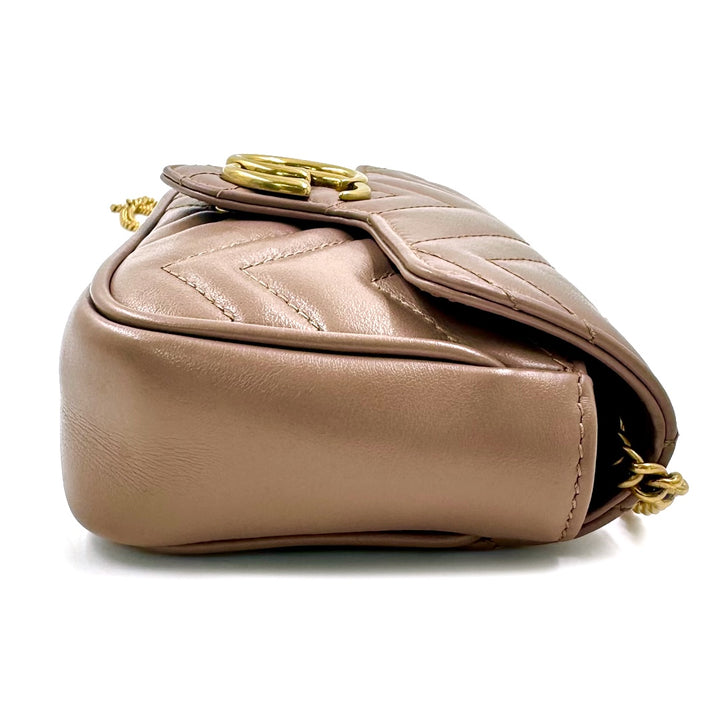 GUCCI GG Marmont Super Mini Bag in Pink Matelassé Leather with Antique Gold Hardware - Gemaee  UAE