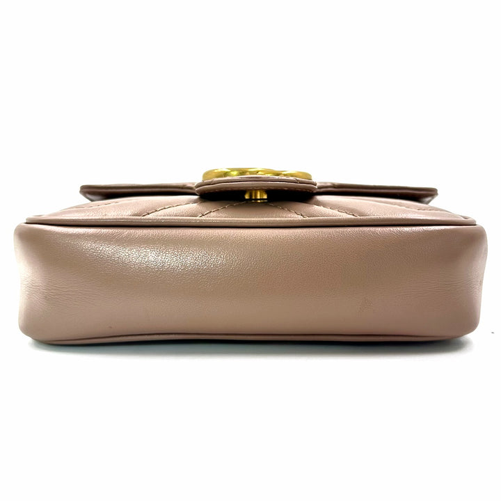 GUCCI GG Marmont Super Mini Bag in Pink Matelassé Leather with Antique Gold Hardware - Gemaee  UAE