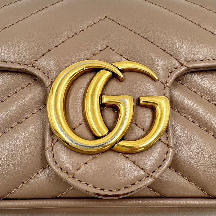 GUCCI GG Marmont Super Mini Bag in Pink Matelassé Leather with Antique Gold Hardware - Gemaee  UAE