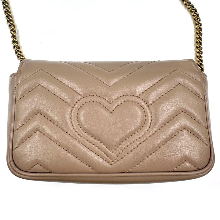 GUCCI GG Marmont Super Mini Bag in Pink Matelassé Leather with Antique Gold Hardware - Gemaee  UAE