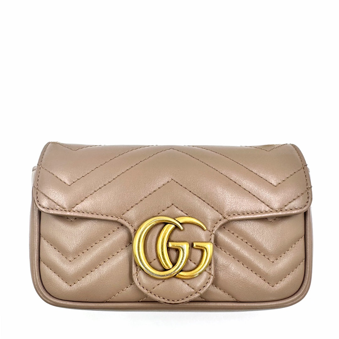GUCCI GG Marmont Super Mini Bag in Pink Matelassé Leather with Antique Gold Hardware - Gemaee  UAE