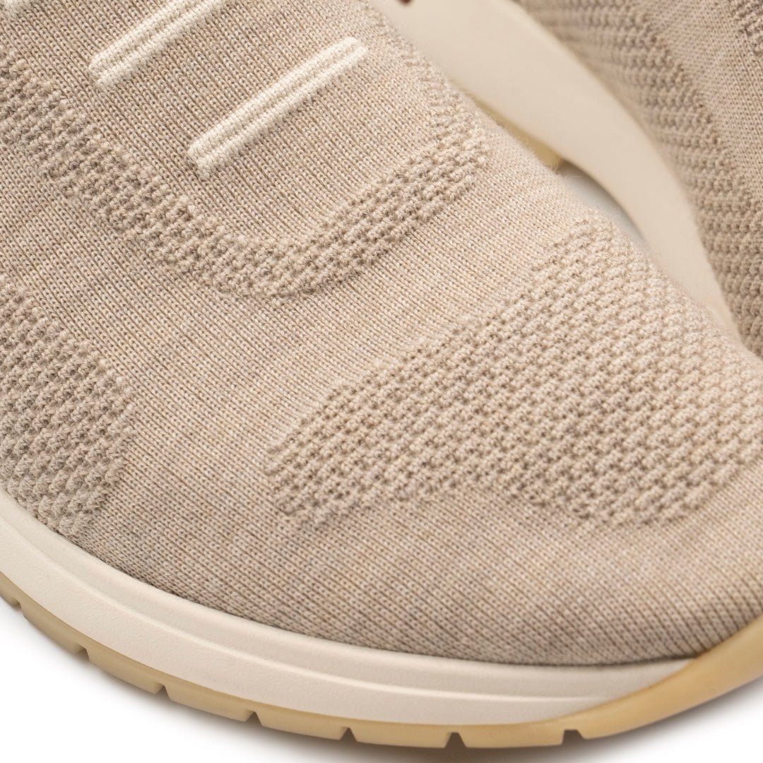 Loro Piana Beige Knit Fabric 360 LP Flexy Walk Sneakers
