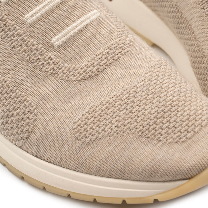 Loro Piana Beige Knit Fabric 360 LP Flexy Walk Sneakers