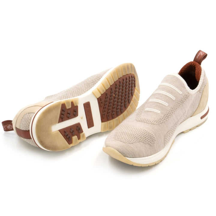 Loro Piana Beige Knit Fabric 360 LP Flexy Walk Sneakers