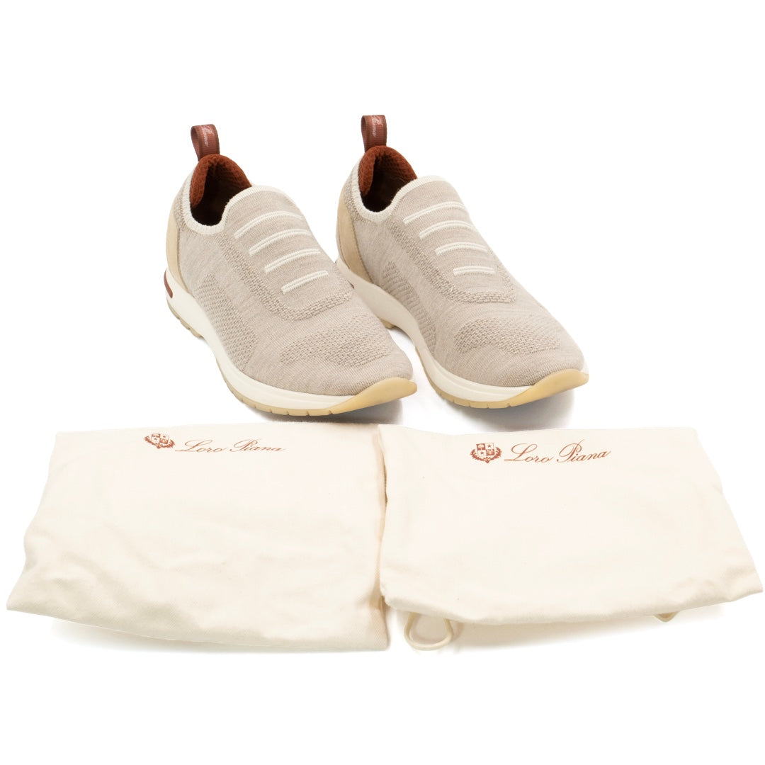 Loro Piana Beige Knit Fabric 360 LP Flexy Walk Sneakers