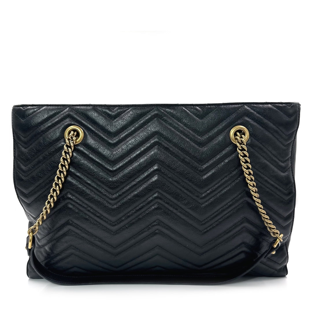 GUCCI GG Marmont Medium Slim Tote in Black Vintage Calfskin Matelassé - Gemaee  UAE
