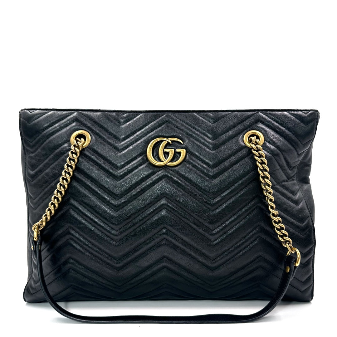 GUCCI GG Marmont Medium Slim Tote in Black Vintage Calfskin Matelassé - Gemaee  UAE