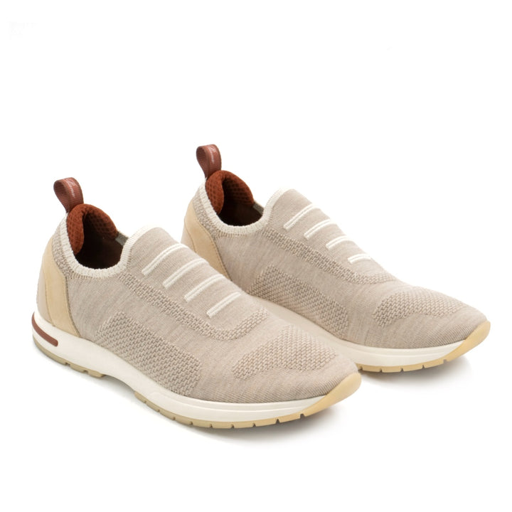 Loro Piana Beige Knit Fabric 360 LP Flexy Walk Sneakers