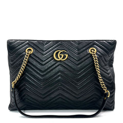GUCCI GG Marmont Medium Slim Tote in Black Vintage Calfskin Matelassé