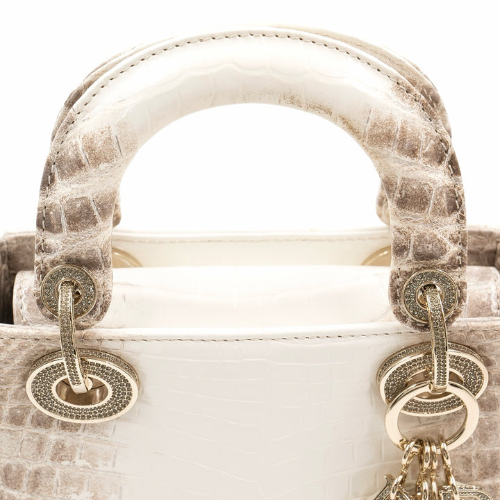 Dior Mini Lady Dior Bag in White Himalaya Niloticus Crocodile Leather with Crystal-Embellished Gold-Tone Hardware