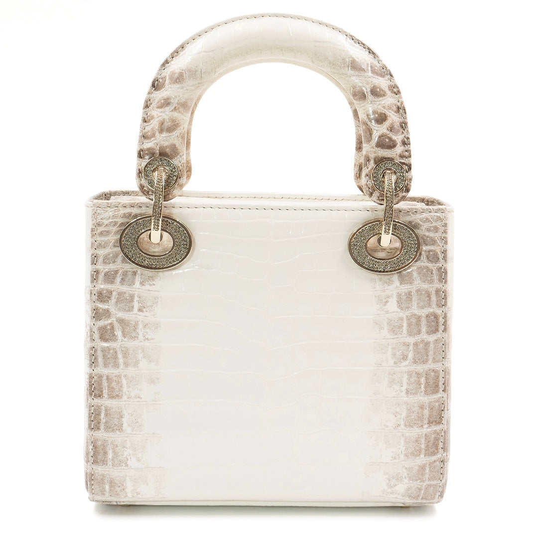 Dior Mini Lady Dior Bag in White Himalaya Niloticus Crocodile Leather with Crystal-Embellished Gold-Tone Hardware