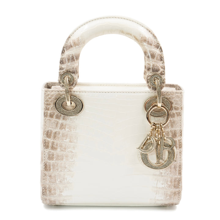 Dior Mini Lady Dior Bag in White Himalaya Niloticus Crocodile Leather with Crystal-Embellished Gold-Tone Hardware