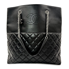 Chanel Quilted CC Timeless Tote Bag in Black & Beige Leather